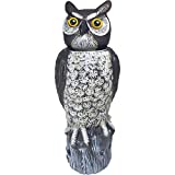 Dalen SOL-R Action Solar Fake Owl Decoy to Scare Birds Away from Gardens, Rooftops, and Patios - Safe and Humane, 18" 360 Rotating Head