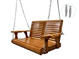 Wooden Porch Swing 2-Seater, Bench Swing with Cupholders, Hanging Chains and 7mm Springs, Heavy Duty 800 LBS, for Outdoor Patio Garden Yard (Brown)
