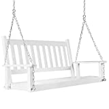 MUPATER Outdoor Patio Hanging Wooden Porch Swing with Chains, 2-Person Heavy Duty Swing Bench for Garden and Backyard, White