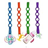 4PK Toy Safety Straps, Stretchable Silicone Pacifier Clips Baby Toddler Bottle Toy Harness Straps for Strollers, High Chair, Shopping Trolley,Cars,Hanging Baskets,Cribs,Bags