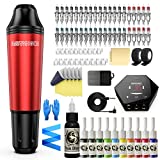 Tattoo Pen Kit Wormhole Cartridge Tattoo Kit for Beginners Rotary Tattoo Machine Pen Professional Complete Tattoo Kit(TK108) (Red)