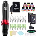 Dragonhawk Complete Tattoo Pen Kit Rotary Machine Gun Wireless Battery Power Supply 20Pcs Cartridges Needles Tattoo Inks for Beginner Tattoo&Pmu Artists All in One Tattooing Kit - Model 102DIY