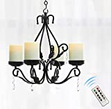 GiveU 3 in 1 Lighting Chandelier with 4pcs Battery Operated Led Candle with Remote, Table Centerpiece for Indoor or Outdoor Gazebo, Patio Decoration, Black
