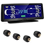 OGIOOGIA Tire Pressure Monitoring System, 7.84 Inch Solar Power TPMS for RV Travel Trailer Truck 5th Wheel Motorhome with 4 Sensors, 130FT Long Sensing Distance, Time & Temperature Display