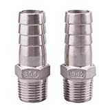 DERNORD Stainless Steel 3/4" Hose Barb x 1/2" NPT Male - Home Brew Pipe Fitting Pack of 2