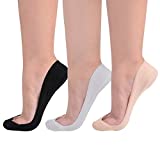 Flammi Women's TRULY No Show Socks for Flats Non Slip Cotton Ultra Low Cut Liner Socks (Shoe 8-10 US, 3 Pairs- Black, Grey, Beige)