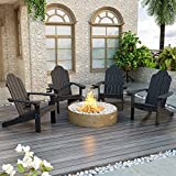 Adirondack Chair Set of 4, Black Poly Adirondack Chairs with Cup Holder, 350LBS Modern Adirondack Chair Weather Resistant, Outdoor Patio Chair for Fire Pit, Patio, Law, Balcony, Backyard
