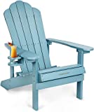 Plastic Adirondack Chair with Cup Holder, EMBRANGE Poly Lumber Adirondack Chair Weather Resistant. All-Weather Outdoor Patio Chair with Wood Grain for Garden&Pool&Home 34.5L 28W 36.8H (Blue)