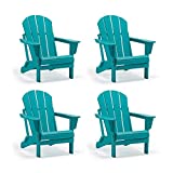WO 4 Piece Set Outdoor Folding Poly Adirondack Chairs, All Weather and UV Resistant, HDPE, for Backyard, Lawn, Patio, Deck, Garden, Weather Resistant Polyethylene Plastic Lounger, Turquoise