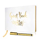 J&A Homes Polaroid Guest Book for Wedding - Registry Sign-In Book for Wedding, Reception, Engagement, Birthday, Baby Shower - White Guestbook w/Bookmark & Gold Floral Design - 9" x 6" (100 Pages)
