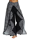 PNKJ Womens Slit Wide Leg Pants-Casual Hippie Bohemian Pilate Beach Boho Baggy Yoga Pants,S/M