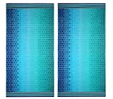 COTTON CRAFT Oversized XL Beach Towel 39 x 68-2 Pack - 100% Cotton Velour - Big & Huge - Pool Picnic Bath - Double Woven Jacquard Thick Plush Super Soft Luxury - 450 GSM - Blue Tiles