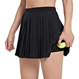 BALEAF Women's Pleated Tennis Skirt Golf Skorts Athletic Running Sport Skirts with Pockets Shorts High Waisted Black L