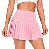 DERCA Pleated Tennis Skirt for Women with Pockets Shorts Athletic Skorts Workout Running Golf Sports Skirts (Pink,XX-Large)