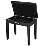 Donner Piano Bench with Storage, Solid Wood Keyboard Bench Piano Bookcase Stool Chair Seat with High-Density Sponges Pad, Black