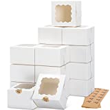 Moretoes 50pcs 4x4x2.5 Inches White Bakery Boxes with Window, Cookie Boxes, Mini Cake Boxes, Dessert, Pastry, Small Treat Boxes