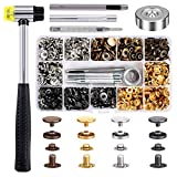 Qfun 120 Set Snap Fasteners Kit for Leather 12mm Metal Button Snaps Press Studs with 4 Setter Tools, 1 Hammer, 4 Color Leather Snaps for Clothes, Jackets, Jeans Wears, Bracelets, Bags
