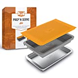 Food Prep BBQ Tray - The Yukon Glory Grill Prep Trays Include a Plastic Marinade Container for Marinating Meat & a Stainless Steel Serving Platter for all your Grilled Barbecue - BBQ Prep 'N Serve Set