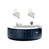 Intex 28409E PureSpa 6 Person Home Outdoor Inflatable Portable Heated Round Hot Tub Spa 85-inch x 28-inch with 170 Bubble Jets, Built in Heat Pump, and Drink Cup Holder Refreshment Tray (2 Pack)