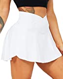 TZLDN Women Tennis Skirts with Pockets Crossover High Waist Pleated Sport Workout Athletic Quick Dry Golf Skorts V-Waist White - X-Large