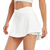 ED3SIZE Tennis Skirt with Pockets Cross High Waist Golf Skorts Womens Quick Dry Athletic Sport Skirts for Summer Running (White, L)