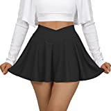 MOOSLOVER Women V Cross Waist Pleated Tennis Skirt with Pockets High Waisted Athletic Golf Skorts Skirt(S,#1 Black)