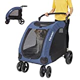 Vergo Dog Stroller Pet Jogger Wagon Foldable Cart with 4 Wheels, Adjustable Handle, Zipper Entry, Mesh Skylight Pet Stroller for Small to Large Dogs and Other Pet Travel (Blue)