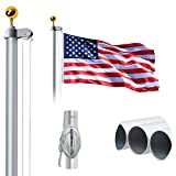 Wevalor 20FT Sectional Flag Pole Kit, Extra Thick Heavy Duty Aluminum Outdoor In ground Flagpole with Golden Ball and Free 3x5 Polyester American Flag, for Residential or Commercial, Silver