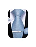 DiBanGu 5PCS Silk Plain Blue Necktie and Tie Clip Pocket Square Cufflinks Set Formal