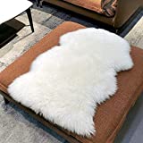 Genuine New Zealand Sheepskin Rug Locker Rug Motorcycle Seat Cover Sheep, Sheepskin for Bed Sores Medical, Soft and Fluffy Rugs in Bedroom, Living Room, Nursery (White)