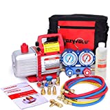 Kozyvacu Mini Split/HVAC/AUTO AC Repair Complete Tool Kit with 1-Stage 4.5 CFM Vacuum Pump, Manifold Gauge Set, Hoses and its Acccessories (TA450F)