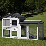 COZIWOW 2-Tier Wooden Rabbit Hutch, Bunny Cage with Openable Roof & Removable Tray, Two Story Guinea Pig Hamster Hutch, Poultry Pet House with Nest, Run, Multiple Doors, Indoor & Outdoor, Grey