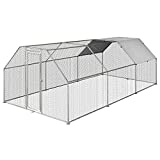 PawHut 18.5' Chicken Coop Galvanized Metal Hen House Large Rabbit Hutch Poultry Cage Pen Backyard with Cover, Walk-in Pen Run