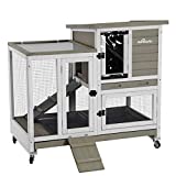 Aivituvin Upgrade Rabbit Hutch Rabbit Cage Indoor Bunny Hutch with Run Outdoor Rabbit House with Two Deeper No Leak Trays - 4 Casters Include (Mocca)