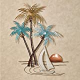 Touch of Class Sunset Paradise Tropical Palm Trees and Sailboat Hand Finished Metal Wall Art - Multi-Metallic - Aqua and Deep Gold Measures 30" W x 2" D x 40" H