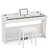 UMOMO 88 Key Weighted Keyboard Piano with Piano Bench, Beginner Digital Piano Full Size Heavy Hammer Weighted Action Electric Piano Keyboard with USB & MIDI, White