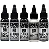 Element Tattoo Supply Shading 3 Stage Grey Wash Black White Tattoo Ink Light Medium Dark Shades (5) 1oz Bottles
