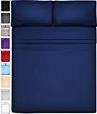 DreamCare Twin Bed Sheets Set 4 Pcs - Extra Soft Twin Size Sheets - Anti Fade Sheets for Twin Bed, Twin Sheet Set with Side Pocket - Twin Bed Sheet Set Navy Blue