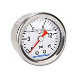 MEASUREMAN 1-1/2" Dial Size, Glycerin Filled Fuel Pressure Gauge, 304 Stainless Steel case, 0-15Psi, 3-2-3%, 1/8"NPT Back Mount