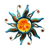 Goodeco Solar Sun Outdoor Wall Decor,Spirituality Warmming Decor,Gift Idea,Mount Metal Outdoor Sun Wall Art Sculpture with LED Lights Glass Face for Patio,Garden Courtyar Decor 18 Inch (Blue)