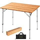 ATEPA Lightweight Stable 4 Bamboo Outdoor Adjustable Height Compact Portable Fold Up Camp Beach Side Table for Picnic, Travel, Desktop 31.5x23.6 inch, Yellow_31.5"x23.6"
