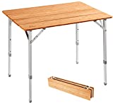 ATEPA Bamboo Folding Table Portable Camping Table with Carry Bag Heavy Duty Adjustable Height Bamboo Table, Easy to Carry and Clean, Great for Outdoor Picnic Beach Backyard, 31.5"(L) x 23.6"(W)
