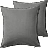 2 Pack Solid Gray Decorative Throw Cushion Pillow Cover Cushion Sleeve for 20"x 20" Insert , 100 Percent Cotton