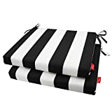 Pcinfuns Outdoor/Indoor All Weather Squared Seat Cushion,Patio Chair Cushions,18.5" x 16",Black White Stripe,Set of 2