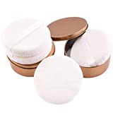 WXJ13 4 Pack 4.12 Inch Large Loose Powder Puff with 2 Pack Gold Metal Powder Box, Smooth Soft Puff with Ribbon Band Handle for Body Loose Powder