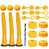 Gas Can Spout Replacement, Gas Can Nozzle,(3Kit-Yellow) with 6 Screw Collar Caps(3 Coarse Thread &3 Fine Thread-Fits Most of The Cans) with Gas Can Vent Caps, Thick Rubber pad, Spout Cover, Base Caps