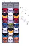 KEETDY 24 Large Clear Pockets Over The Door Hat Rack for Baseball Caps Hat Organizer for Wall to Protect Cap Holder Display Hats StorageGrey