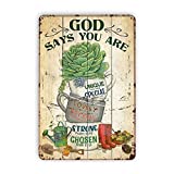 Angraniy Garden Metal Art Succulents Gardening God Says You Are Vintage Tin Sign Decoration Vintage Metal Poster Wall Decor Art Gift For Women She-garden Shed Outdoor 8 X 12 Inch, White