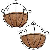 Orgrimmar 2 Pcs Iron Wall Hanging Planters Basket 9.8 Inches Half Round Plant Flower Wall Holder with Coco Coir Liner Plant Hanger Decoration for Garden Porch Balcony Indoor Outdoor