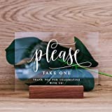 Acrylic Favors Sign with Wood Stand- 5 x 7" Clear Acrylic Please Take One Favors Sign | Table Decoration Signs with Holder for Wedding Reception & Event Party Table Centerpiece Decoration